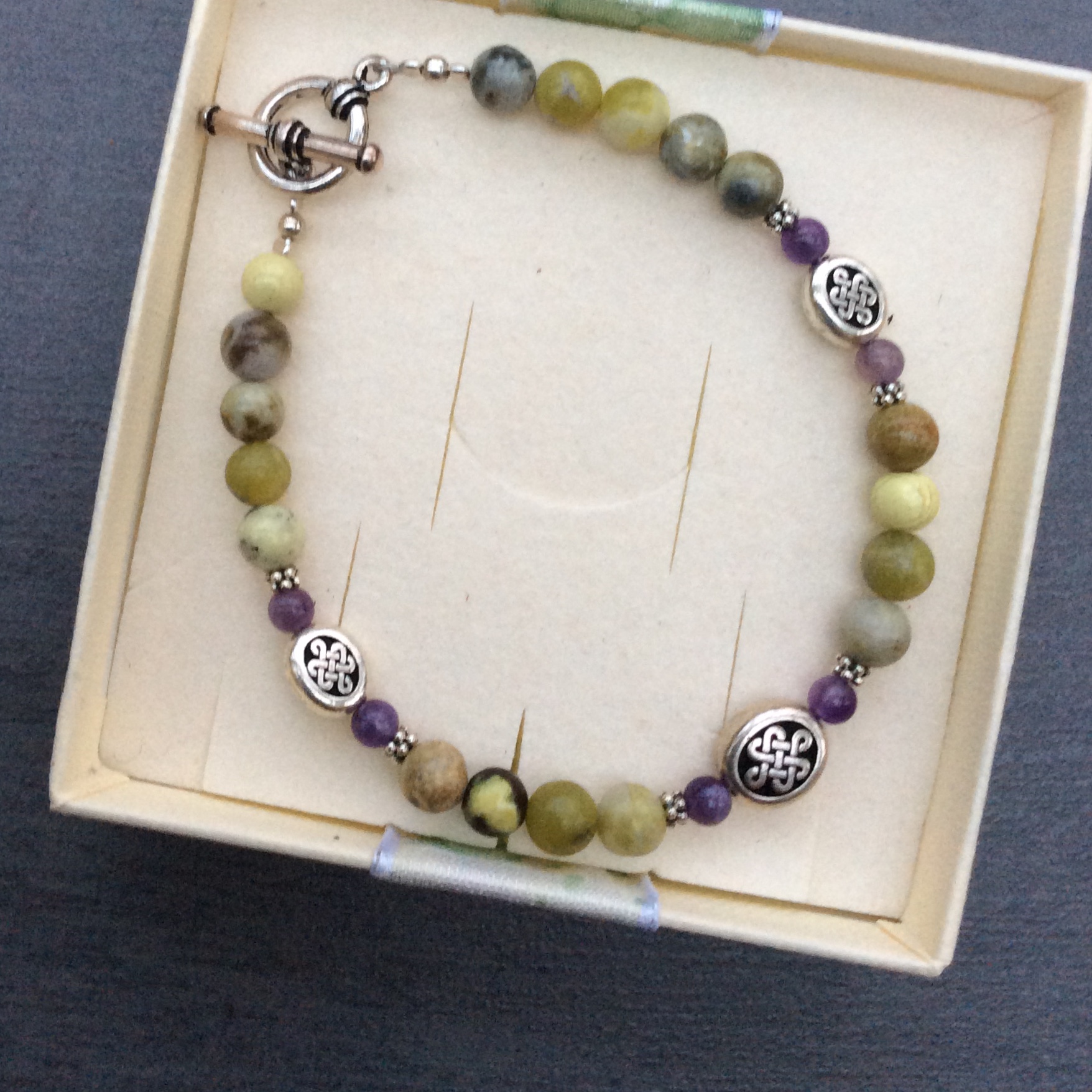 Galanta Connemara Marble Two Tone Bracelet with Celtic Knot Design Beads